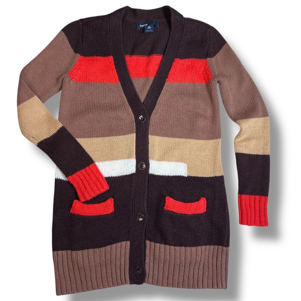 Gap Kids Striped Color Block Cardigan Sweater Girls XS‎ 4-5 Bold Penelope